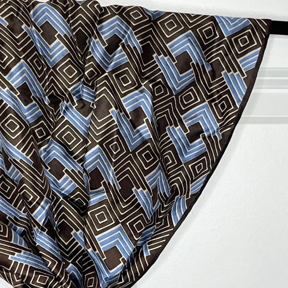 Echo Scarf Brown Blue‎ Geometric Print Lightweight Wrap Boho